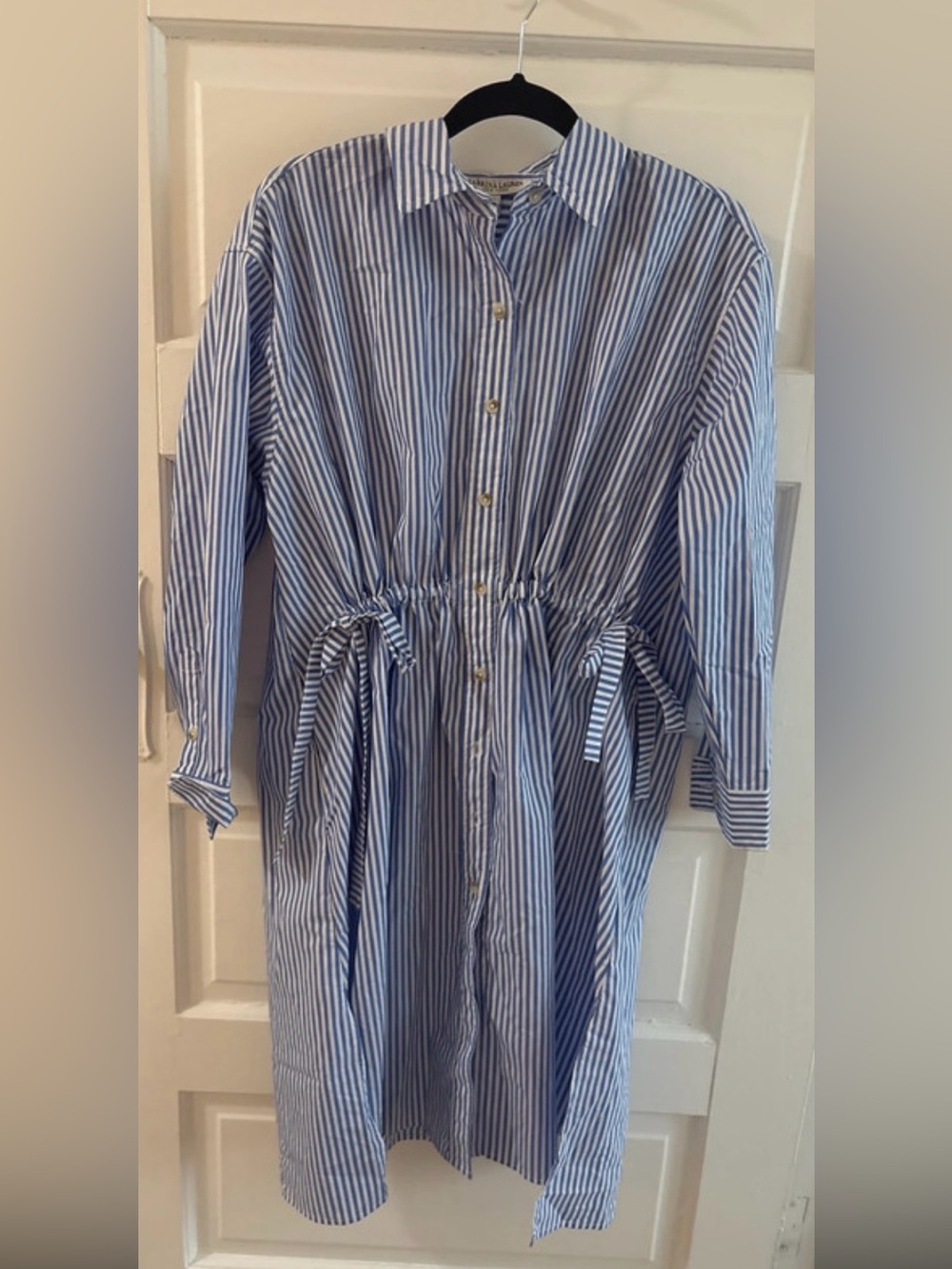 NWT Blue & White Striped women’s Shirt Dress with Drawstring Waist